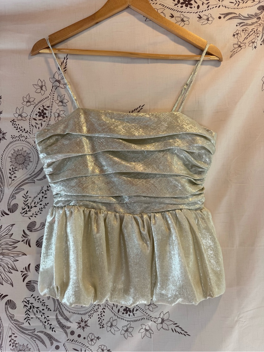 a new day Metallic Ivory Peplum Cami Top
